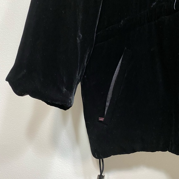 WOMENS LAUREN RALPH LAUREN BLACK VELVET SILK HOODED COAT PARKA FAUX FUR Size L - Picture 3 of 10